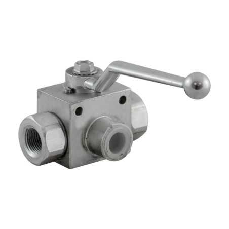 Vanne manuelle - 3V - 3/8" - PN 500 - en L - Vannes Hydrauliques - Fonte