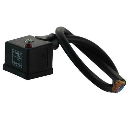 Connecteur moulé 2 pôles + terre avec led 24v - longueur 200mm - Connecteurs pour bobines