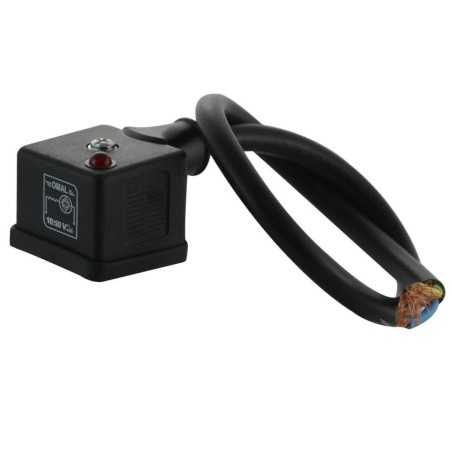 Connecteur moulé 2 pôles + terre avec led 24v - longueur 300mm - Connecteurs pour bobines