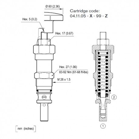 Hydraulic pressure relief valve 80l/mn NV 12 (30-100 bar) 051302040310000 IM#82190